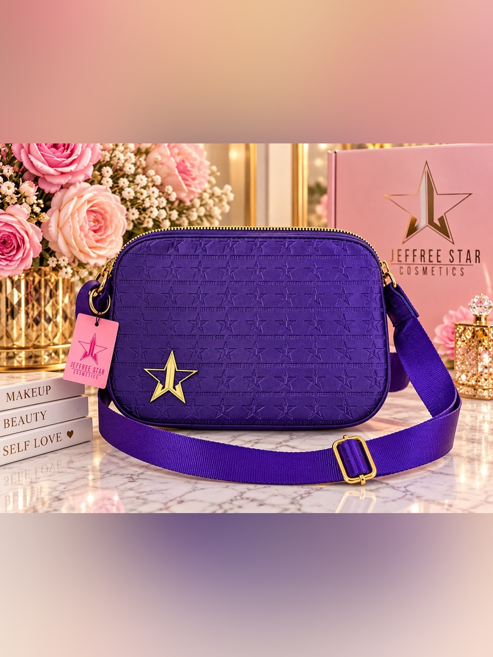 Jeffree Star Deep Purple Embossed Crossbody Bag with Gold Star